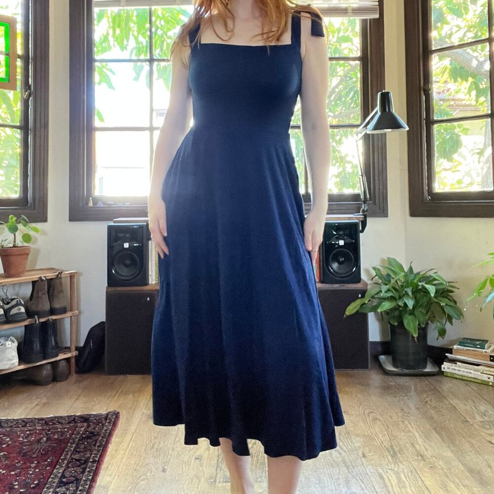 Blue Reformation Wide Strap Sleeveless Midi Dress Fit and Flare